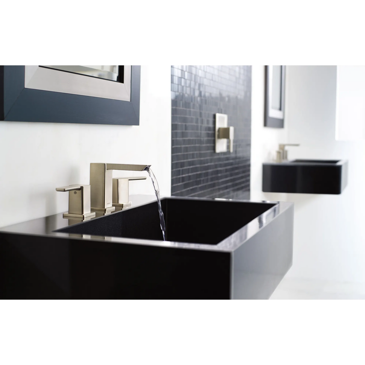 90 Degree Chrome Two-Handle Low Arc Bathroom Faucet