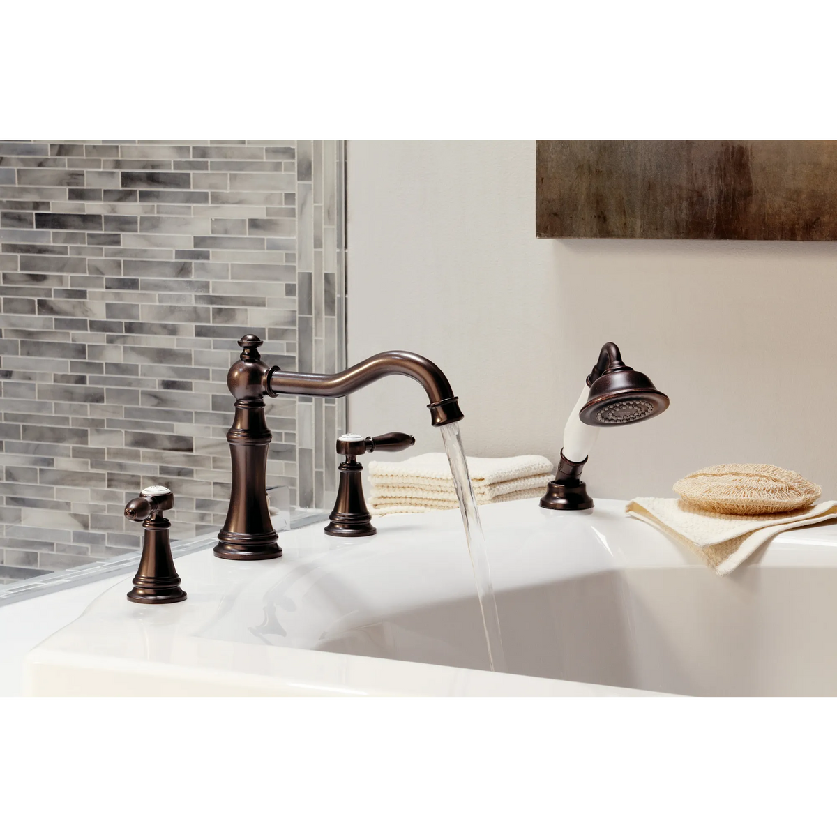Weymouth Chrome Two-Handle Diverter Roman Tub Faucet including Handheld Shower