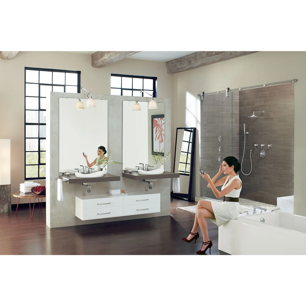 Arris Chrome Two-Handle Diverter Roman Tub Faucet including Handheld Shower
