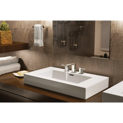90 Degree Chrome Two-Handle Low Arc Bathroom Faucet