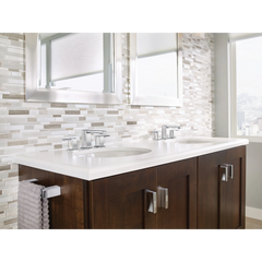 90 Degree Chrome Two-Handle Low Arc Bathroom Faucet