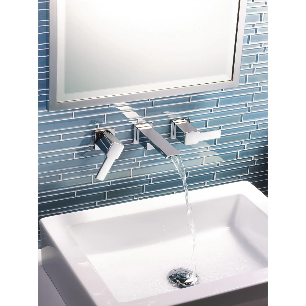 90 Degree Chrome Two-Handle Wall Mount Bathroom Faucet