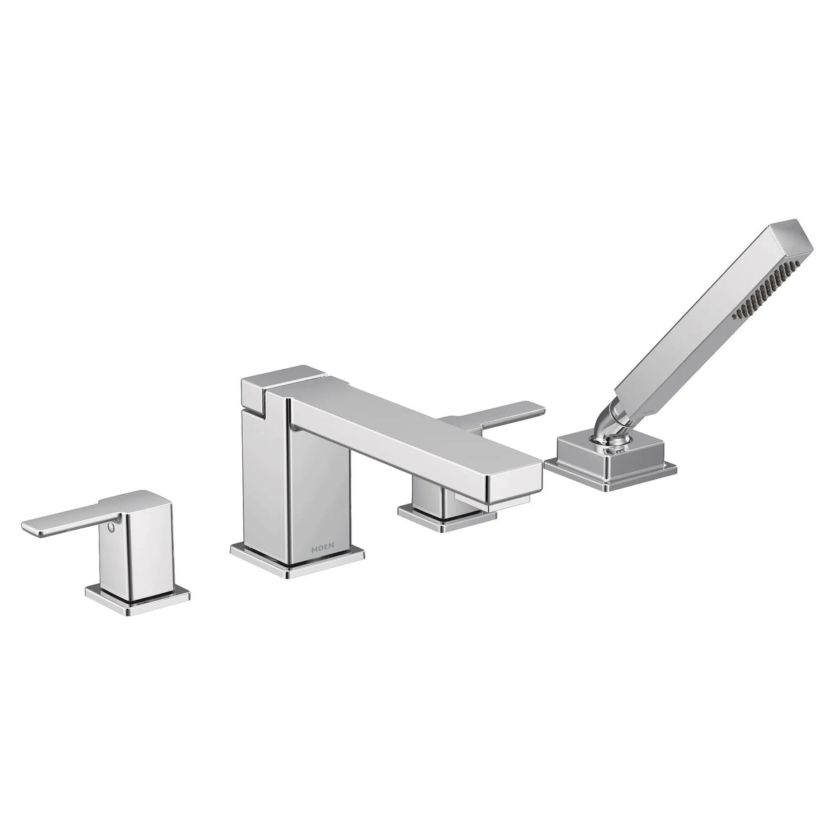 90 Degree Chrome two-handle high arc roman tub faucet includes hand shower