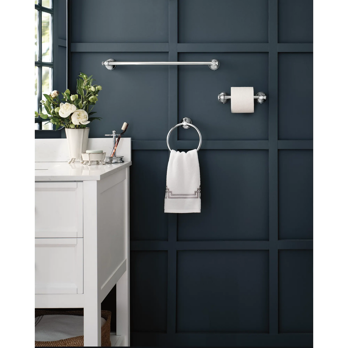 Caldwell 3 Pc Kit: Pivoting Paper Holder, Towel Bar and Towel Ring